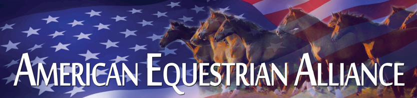 American Equestrian Alliance Banner with horses blended in an American Flag